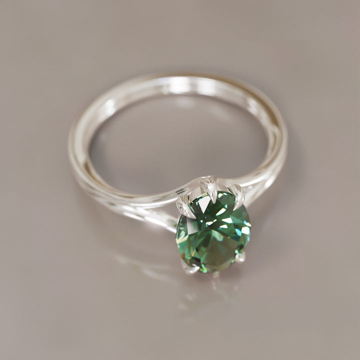 Esra Oval Green Sapphire Modern Unique Split Shank Engagement Ring By Valley Rose