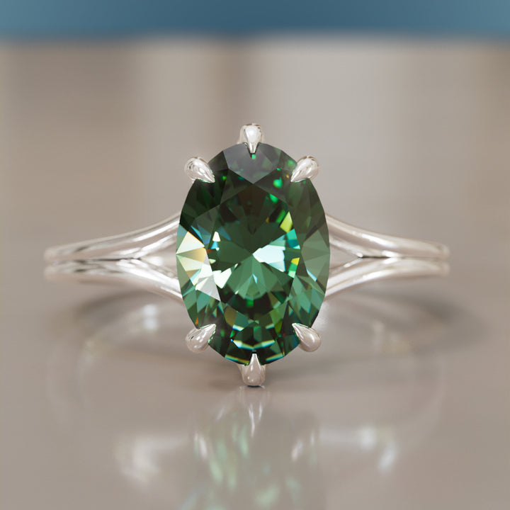 Esra Oval Green Sapphire Modern Unique Split Shank Engagement Ring By Valley Rose