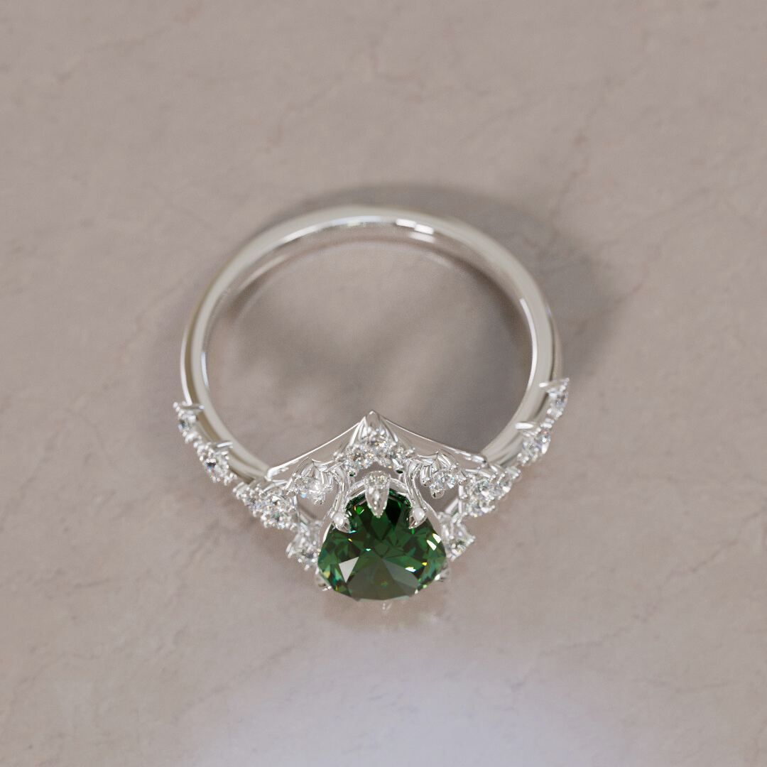 Evelina Pear Green Sapphire Unique Halo Engagement Ring By Valley Rose