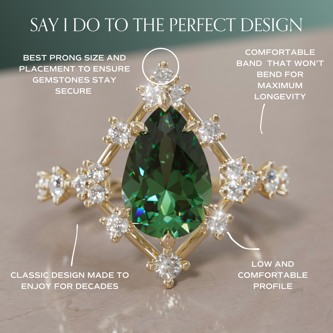 Evelina Pear Green Sapphire Unique Halo Engagement Ring By Valley Rose