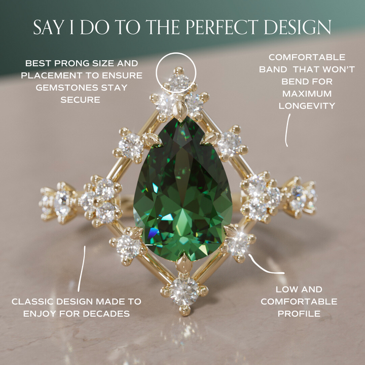 Evelina Pear Green Sapphire Unique Halo Engagement Ring By Valley Rose