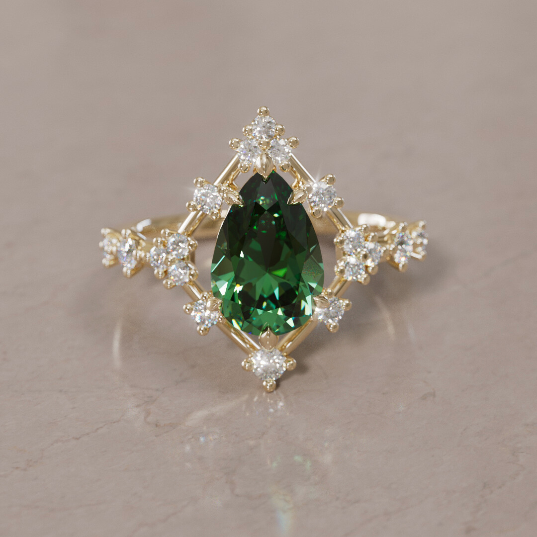 Evelina Pear Green Sapphire Unique Halo Engagement Ring By Valley Rose