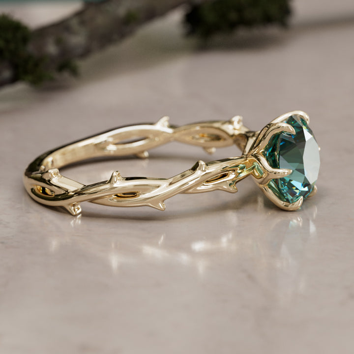 Ferelith Round Teal Sapphire Fantasy Nature Branch Engagement Ring By Valley Rose