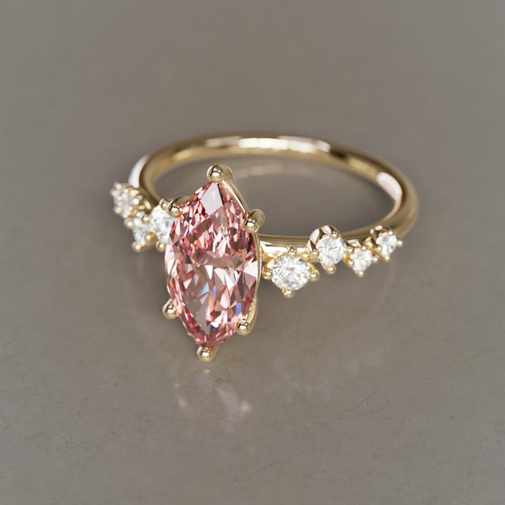 Fern Marquise Pink Lab Diamond Engagement Flower Ring Nature Inspired By Valley Rose