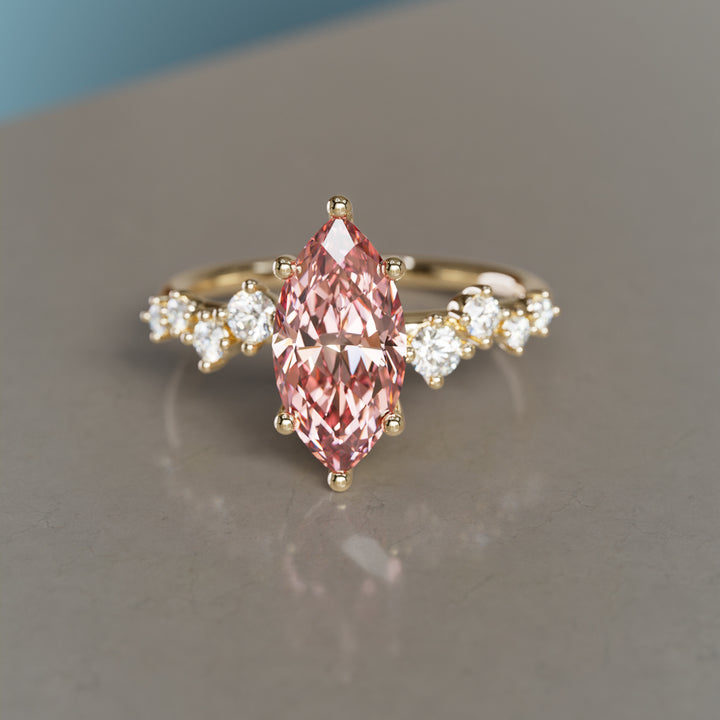 Fern Marquise Pink Lab Diamond Engagement Flower Ring Nature Inspired By Valley Rose