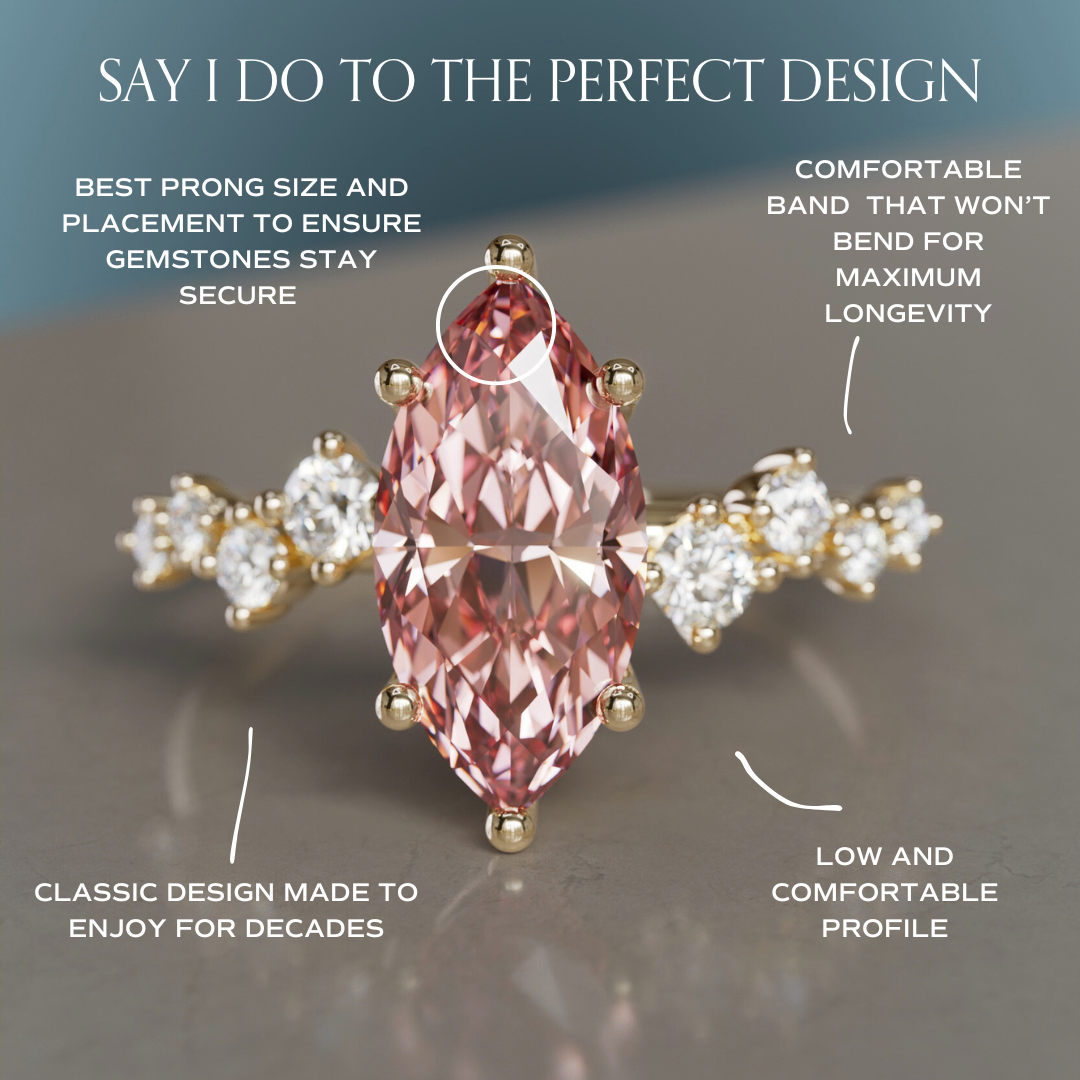 Fern Marquise Pink Lab Diamond Engagement Flower Ring Nature Inspired By Valley Rose
