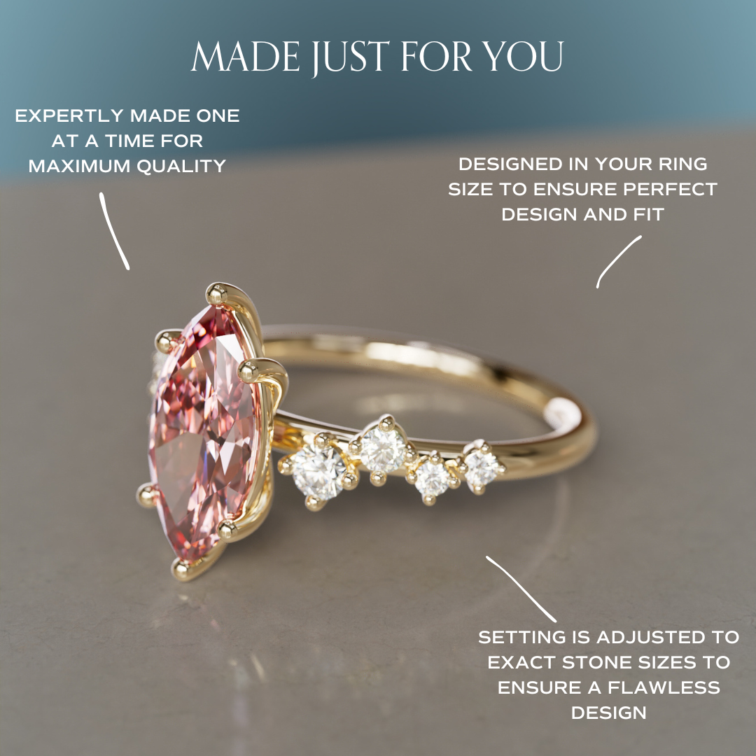 Fern Marquise Pink Lab Diamond Engagement Flower Ring Nature Inspired By Valley Rose