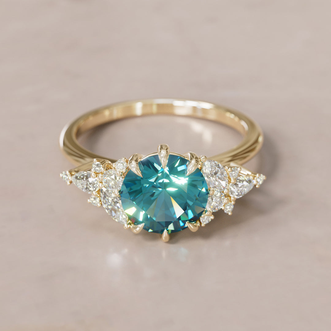 Gaia Round Blue Sapphire Engagement Flower Ring Nature Inspired By Valley Rose