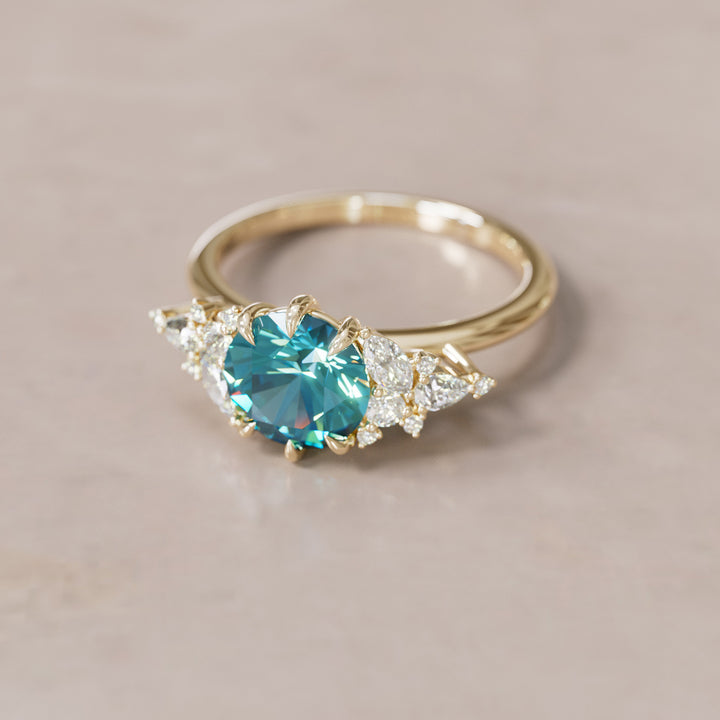 Gaia Round Blue Sapphire Engagement Flower Ring Nature Inspired By Valley Rose