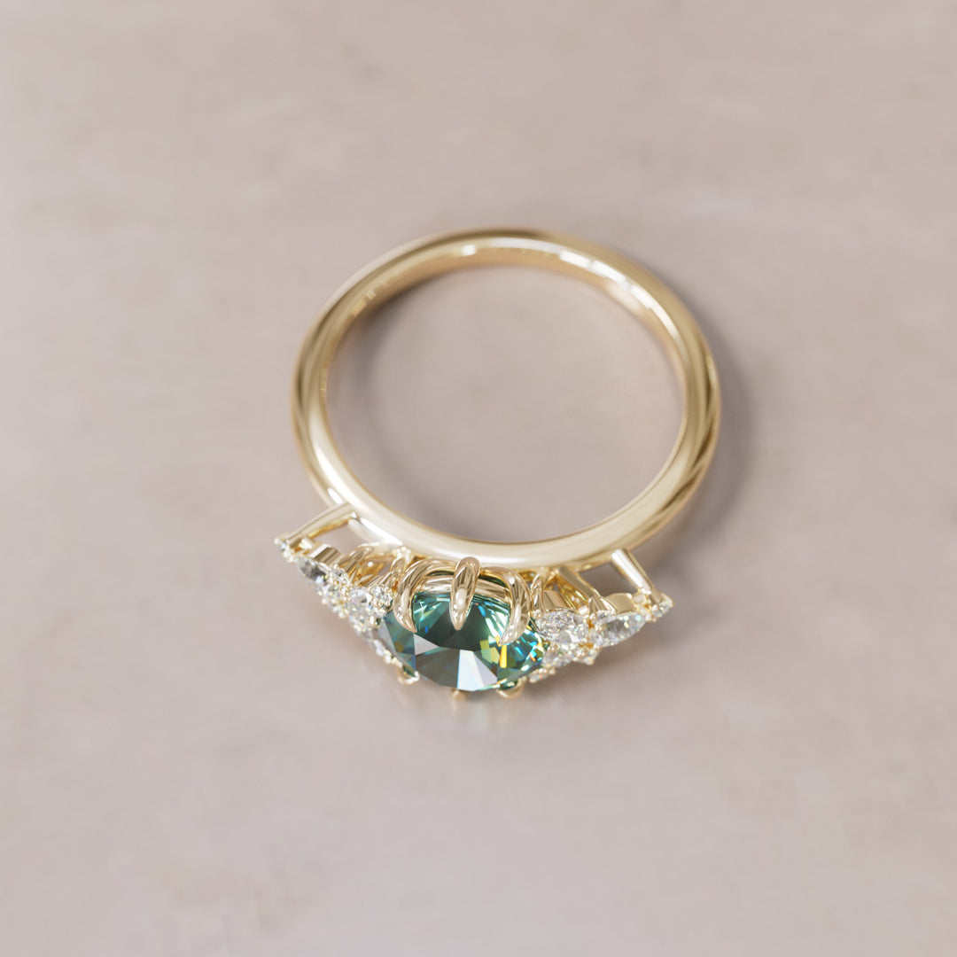Gaia Round Teal Sapphire Engagement Flower Ring Nature Inspired By Valley Rose