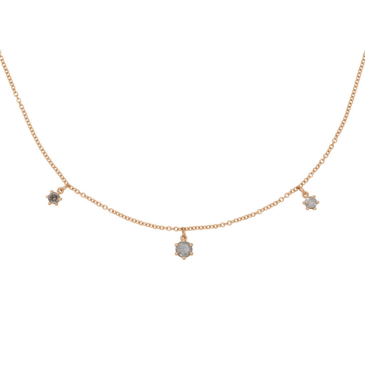 Salt and Pepper Diamond 3 Charm Gold Fringe Necklace  By Valley Rose Ethical Jewelry