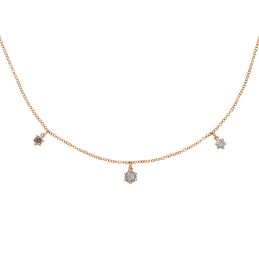 Salt and Pepper Diamond 3 Charm Gold Fringe Necklace  By Valley Rose Ethical Jewelry