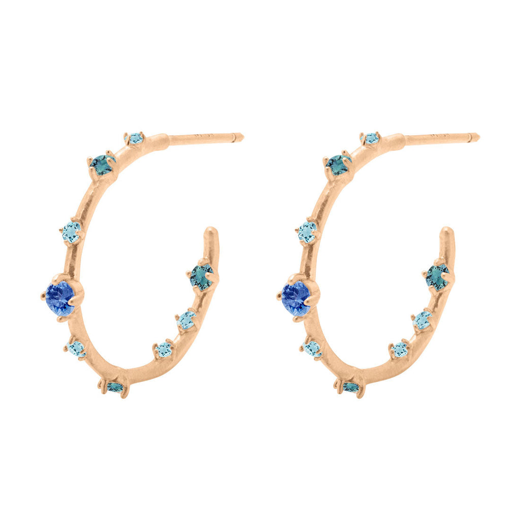 Galaxy Celestial Ombré Blue Gemstone Gold Hoop Earrings By Valley Rose Ethical Jewelry