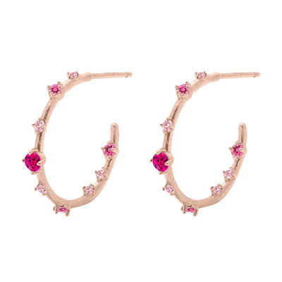 Galaxy Celestial Ombré Pink Gemstone Gold Hoop Earrings By Valley Rose Ethical Jewelry