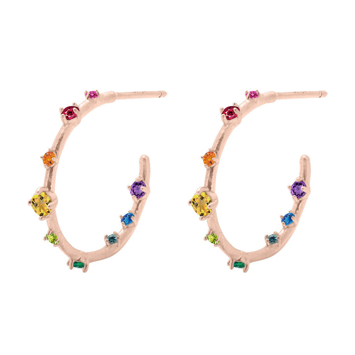 Galaxy Celestial Rainbow Gemstone Gold Hoop Earrings By Valley Rose Ethical Jewelry