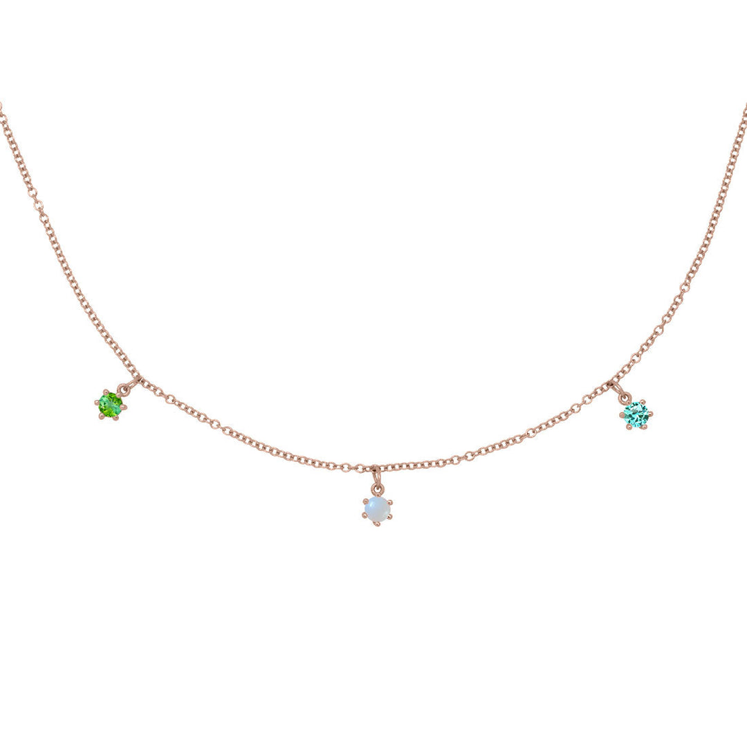 Gemini Zodiac Gold Fringe Necklace with Pearl, and Tourmalines 16" Chain By Valley Rose Ethical Jewelry