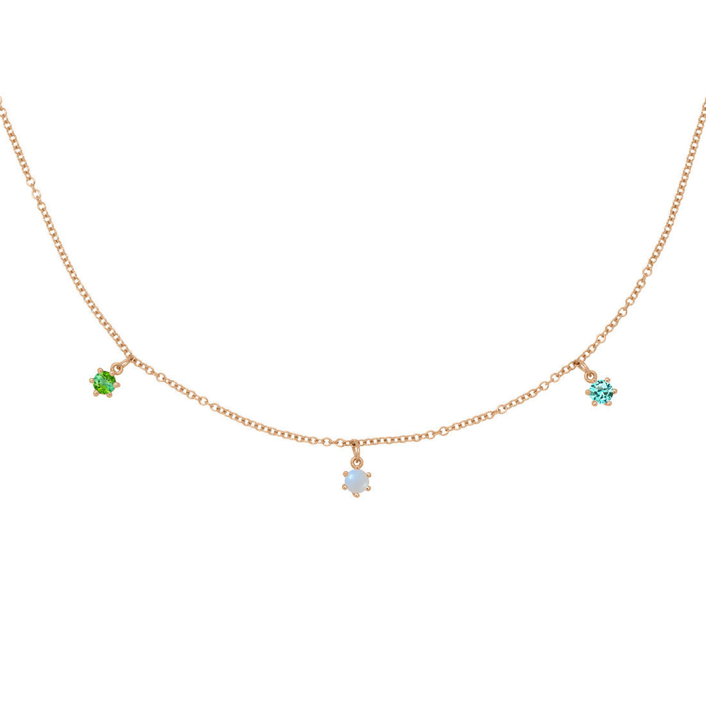 Gemini Zodiac Gold Fringe Necklace with Pearl, and Tourmalines 16