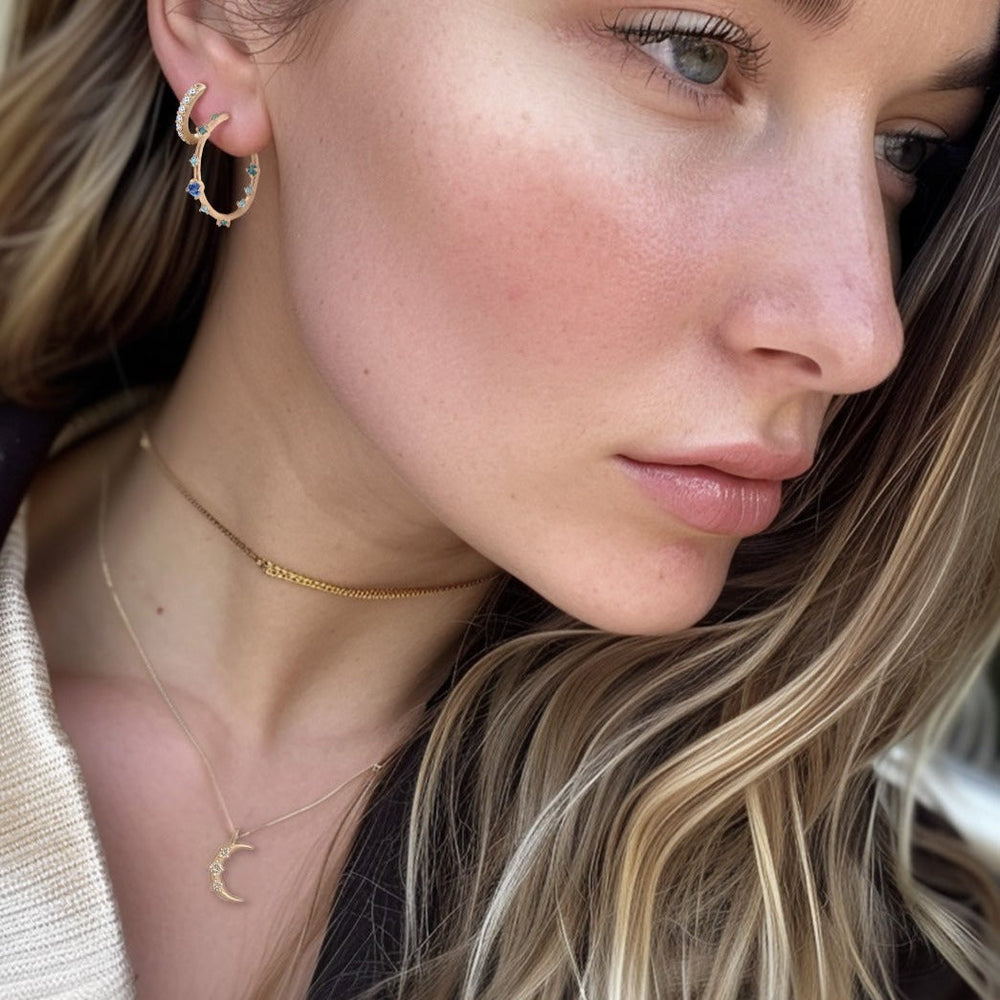 Champagne Diamond Gold Crescent Moon Charm Necklace By Valley Rose Ethical Jewelry