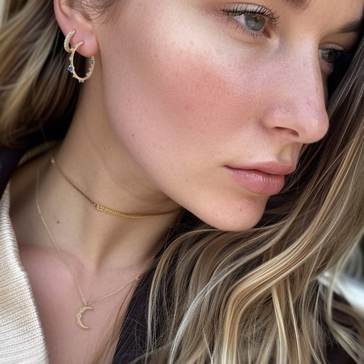 Champagne Diamond Gold Crescent Moon Charm Necklace By Valley Rose Ethical Jewelry