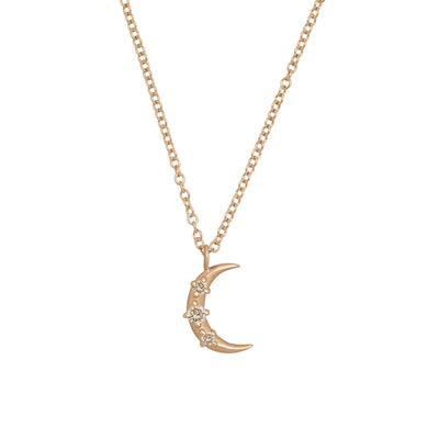 Champagne Diamond Gold Crescent Moon Charm Necklace By Valley Rose Ethical Jewelry