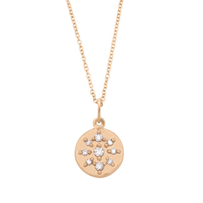 Celestial Diamond Pave Gold Coin Pendant - Helios Necklace Lab Diamond By Valley Rose Ethical Jewelry