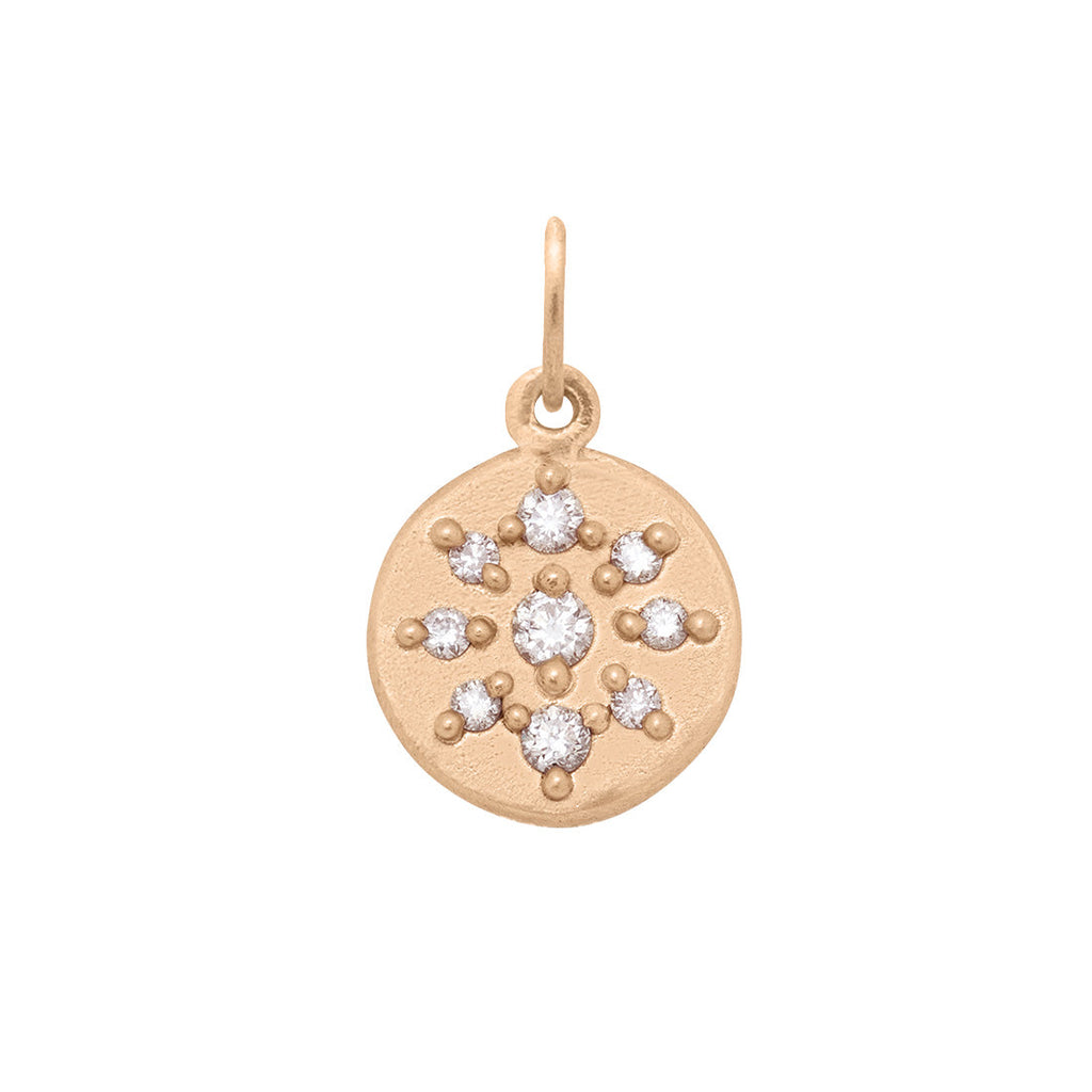 Celestial Diamond Pave Gold Coin Pendant - Helios Necklace Lab Diamond By Valley Rose Ethical Jewelry