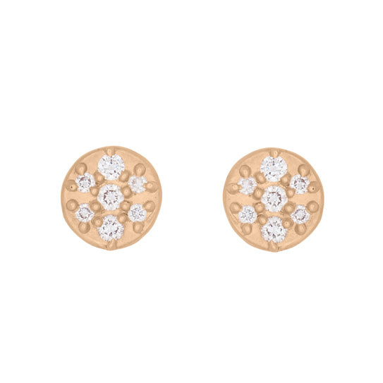 Celestial Diamond Pave Gold Coin Disk Earrings - Helios Earrings Lab Diamond By Valley Rose Ethical Jewelry
