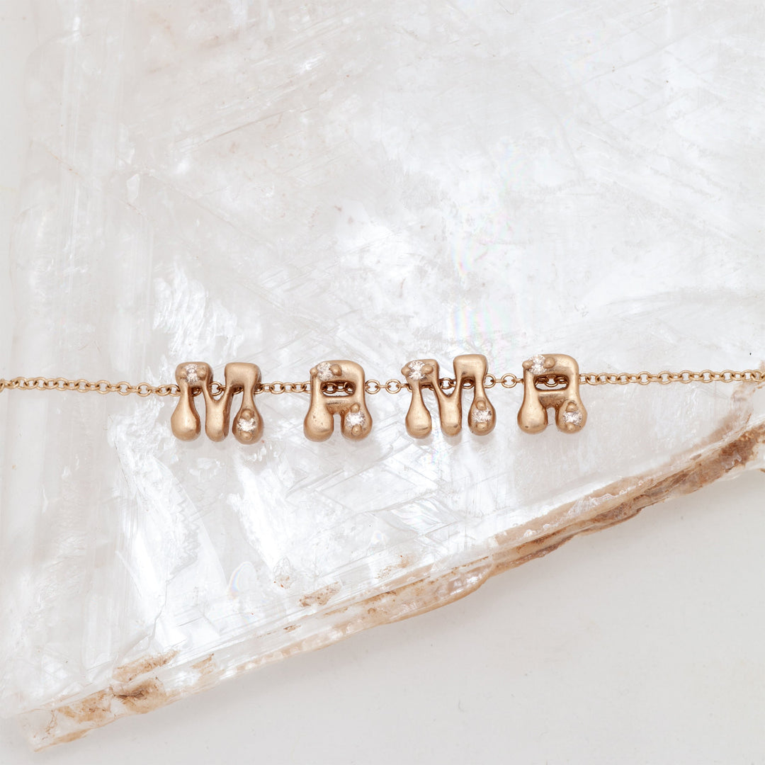 Mama Necklace - 14k Gold Diamond Mom Charms - Mother Initial Letter Beads Lab Diamond By Valley Rose Ethical Jewelry
