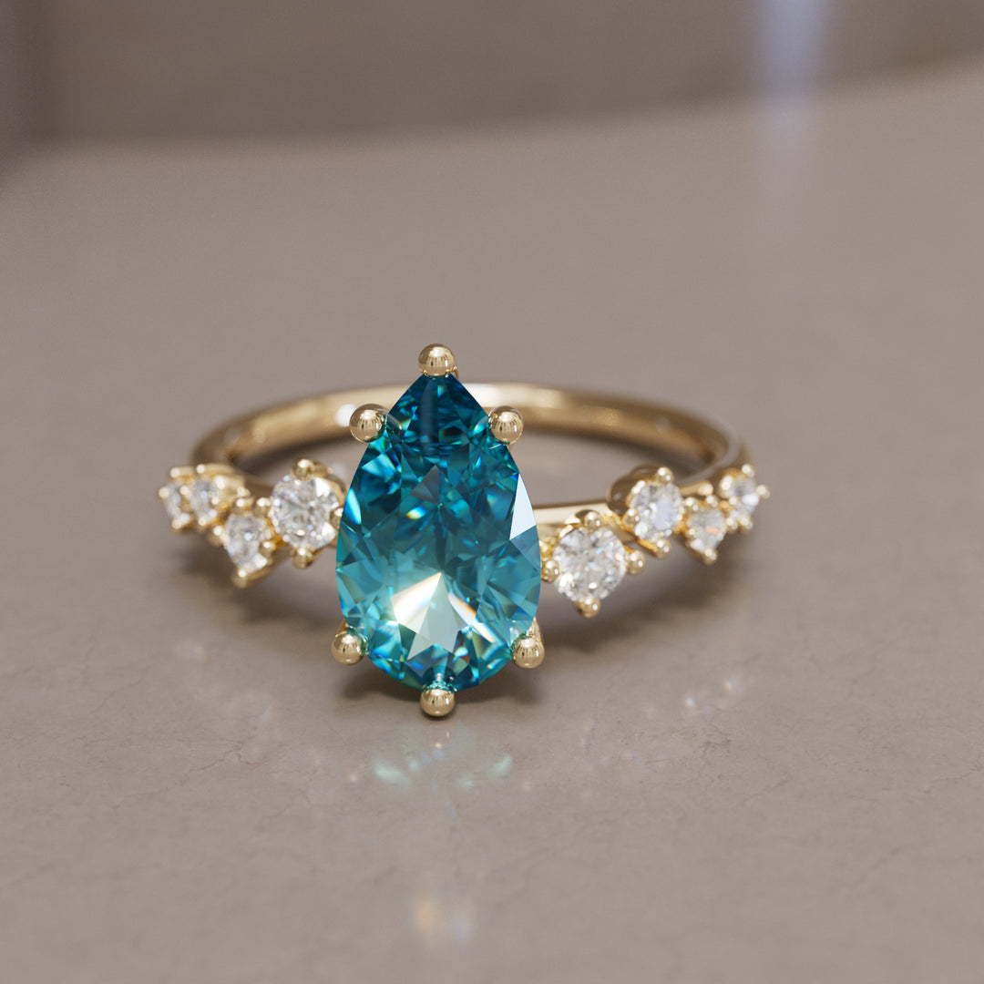 Hyacinth Pear Blue Sapphire Engagement Flower Ring Nature Inspired By Valley Rose