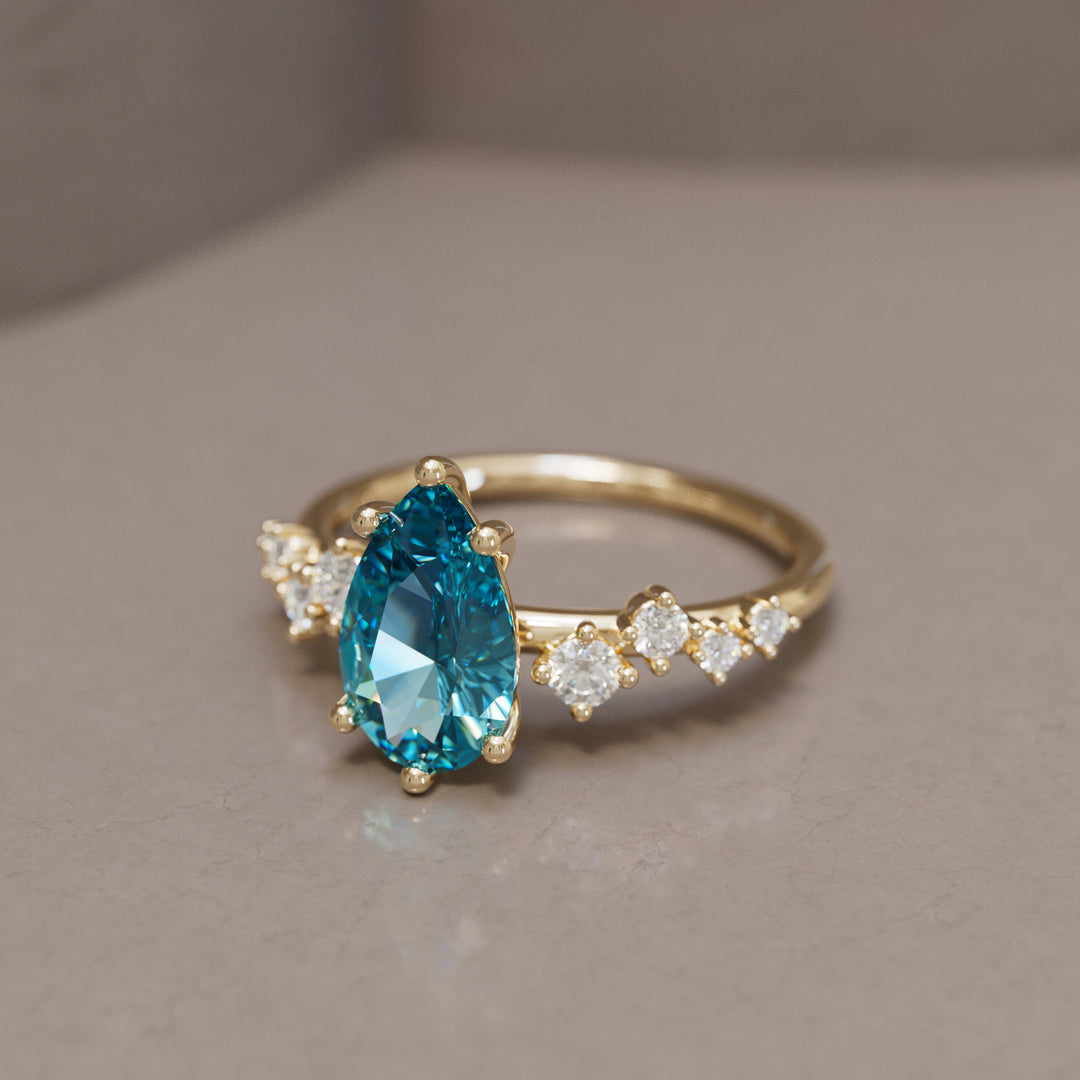 Hyacinth Pear Blue Sapphire Engagement Flower Ring Nature Inspired By Valley Rose