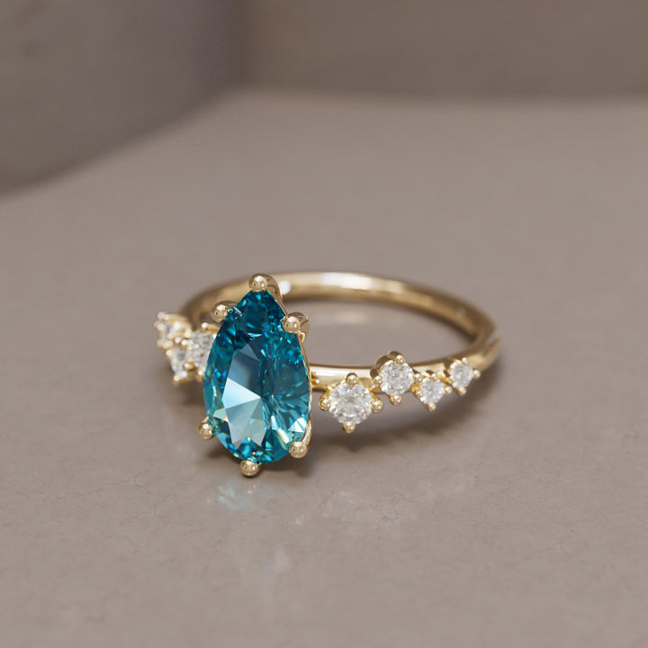 Hyacinth Pear Blue Sapphire Engagement Flower Ring Nature Inspired By Valley Rose