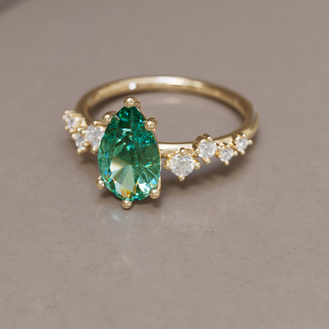 Hyacinth Pear Green Sapphire Engagement Flower Ring Nature Inspired By Valley Rose