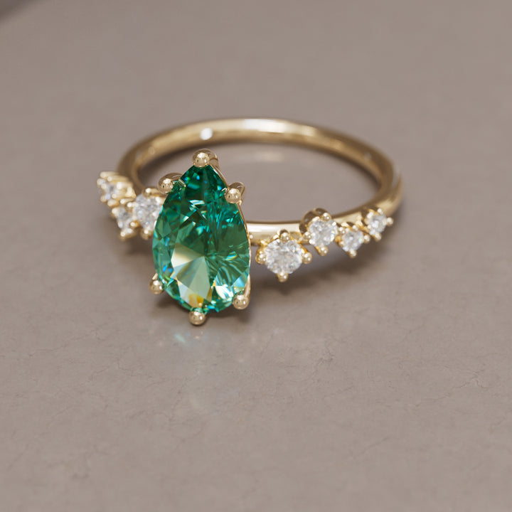Hyacinth Pear Green Sapphire Engagement Flower Ring Nature Inspired By Valley Rose
