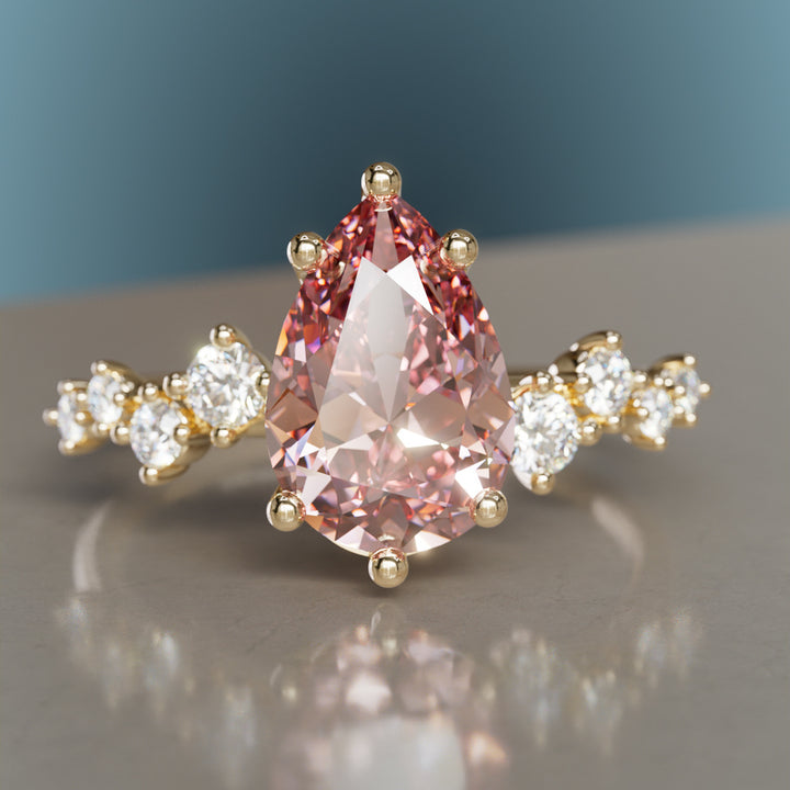 Hyacinth Pear Pink Lab Diamond Engagement Flower Ring Nature Inspired By Valley Rose