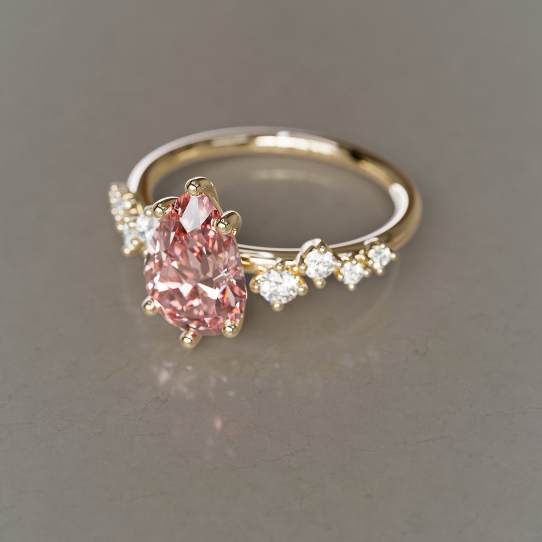 Hyacinth Pear Pink Lab Diamond Engagement Flower Ring Nature Inspired By Valley Rose