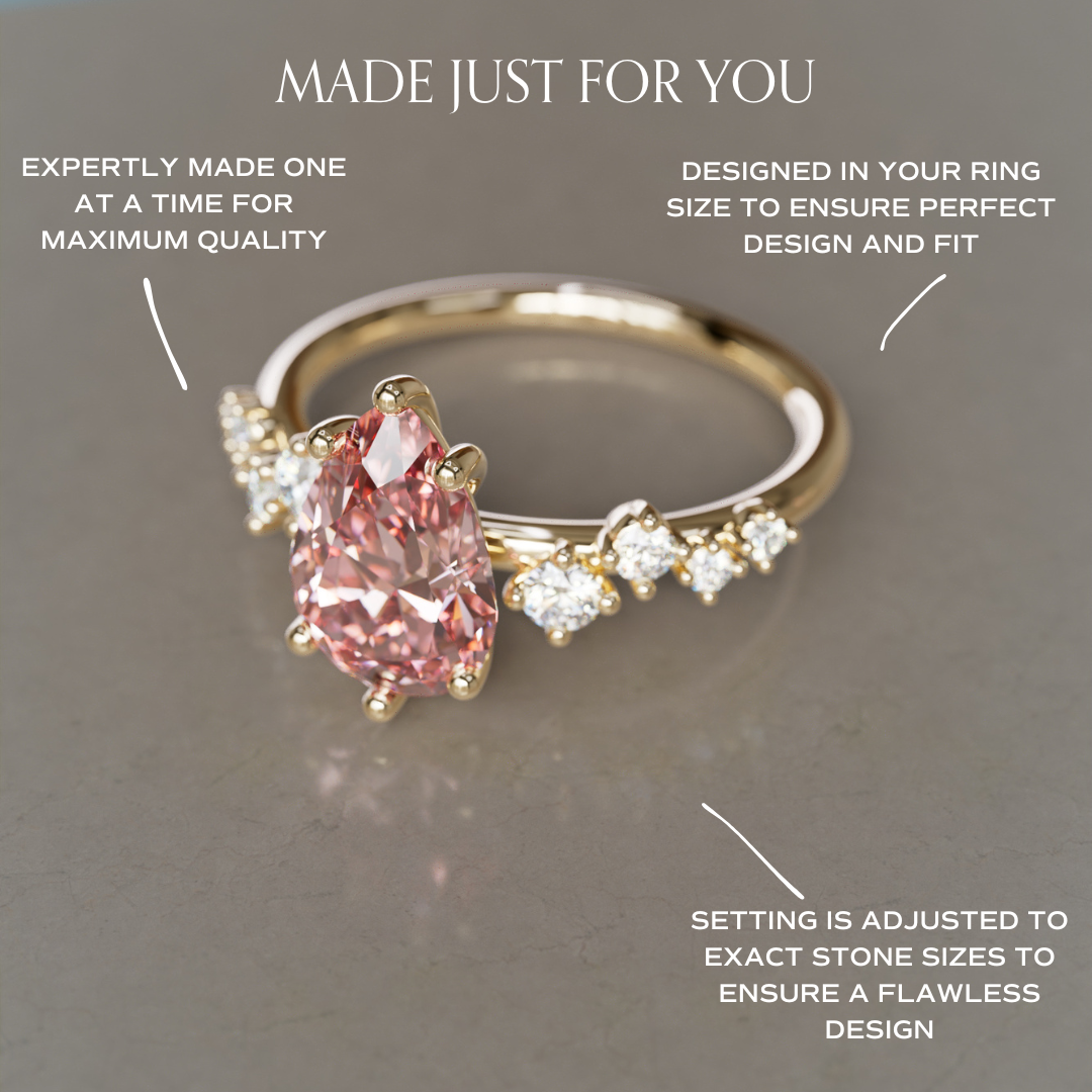 Hyacinth Pear Pink Lab Diamond Engagement Flower Ring Nature Inspired By Valley Rose