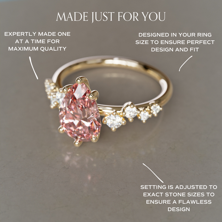 Hyacinth Pear Pink Lab Diamond Engagement Flower Ring Nature Inspired By Valley Rose