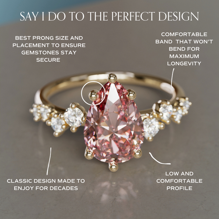 Hyacinth Pear Pink Lab Diamond Engagement Flower Ring Nature Inspired By Valley Rose