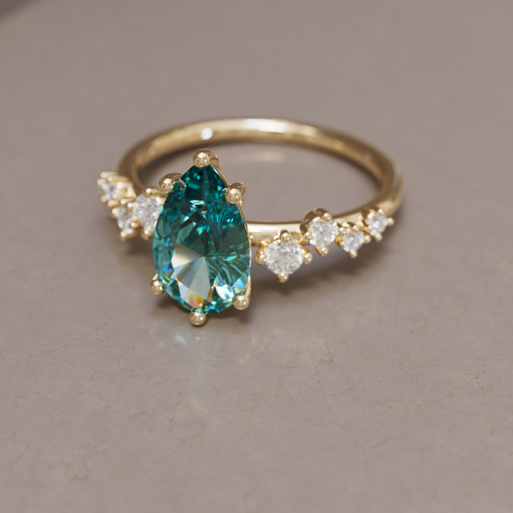 Hyacinth Pear Teal Sapphire Engagement Flower Ring Nature Inspired By Valley Rose