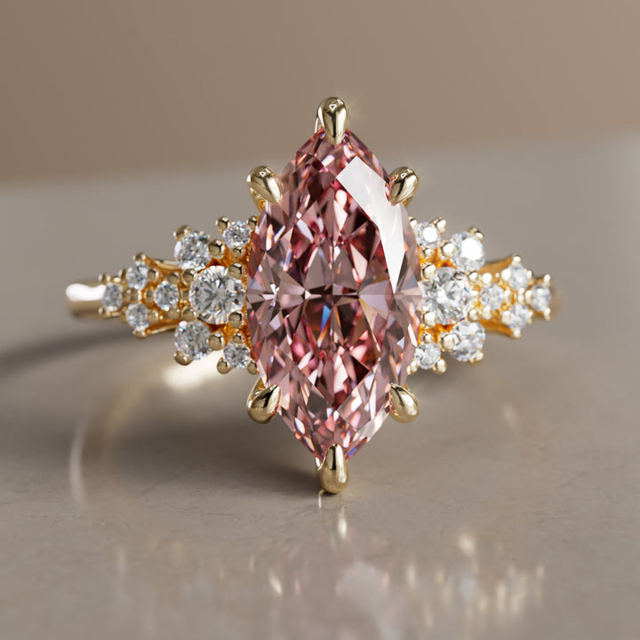 Inara Marquise Pink Lab Diamond Unique Vintage Engagement Ring By Valley Rose