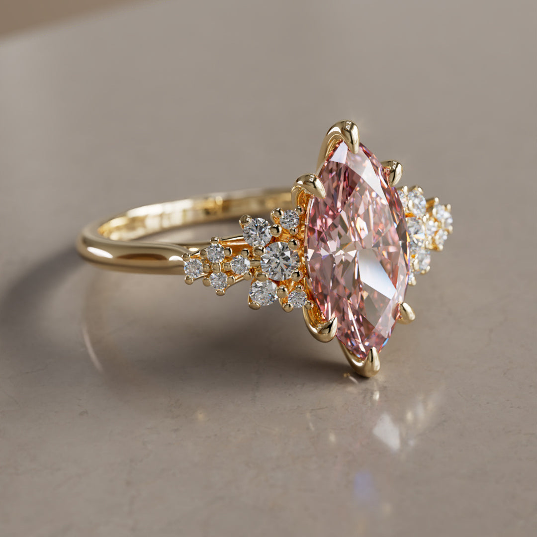 Inara Marquise Pink Lab Diamond Unique Vintage Engagement Ring By Valley Rose