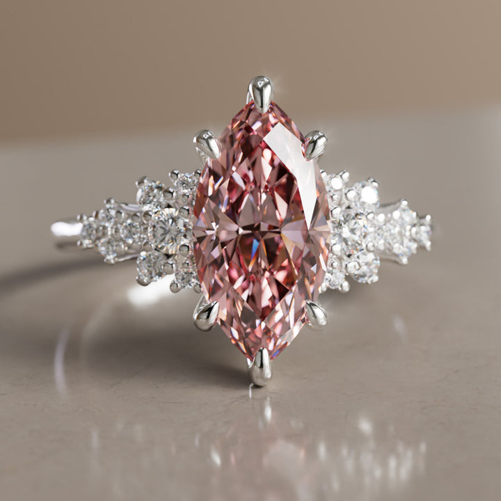 Inara Marquise Pink Lab Diamond Unique Vintage Engagement Ring By Valley Rose