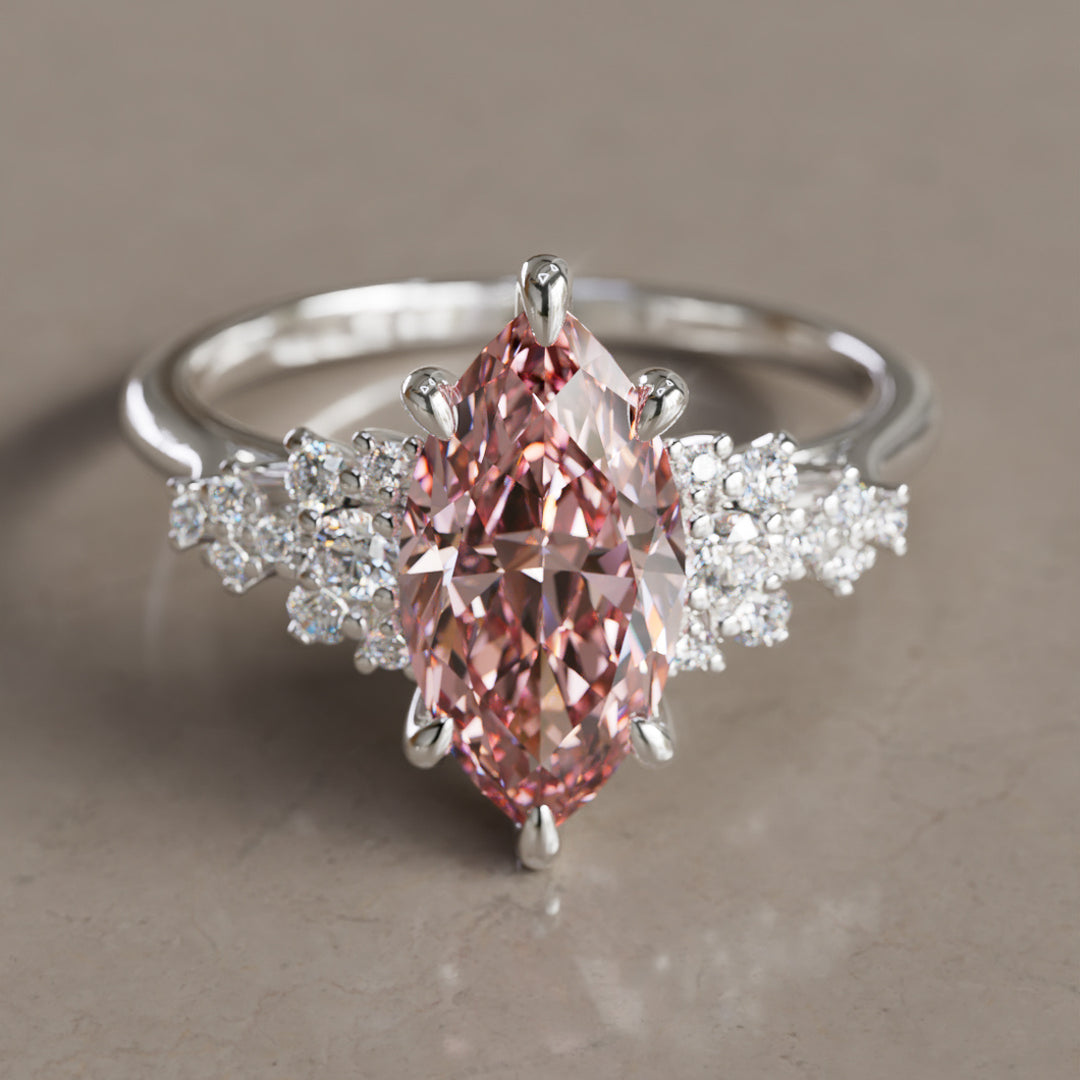 Inara Marquise Pink Lab Diamond Unique Vintage Engagement Ring By Valley Rose