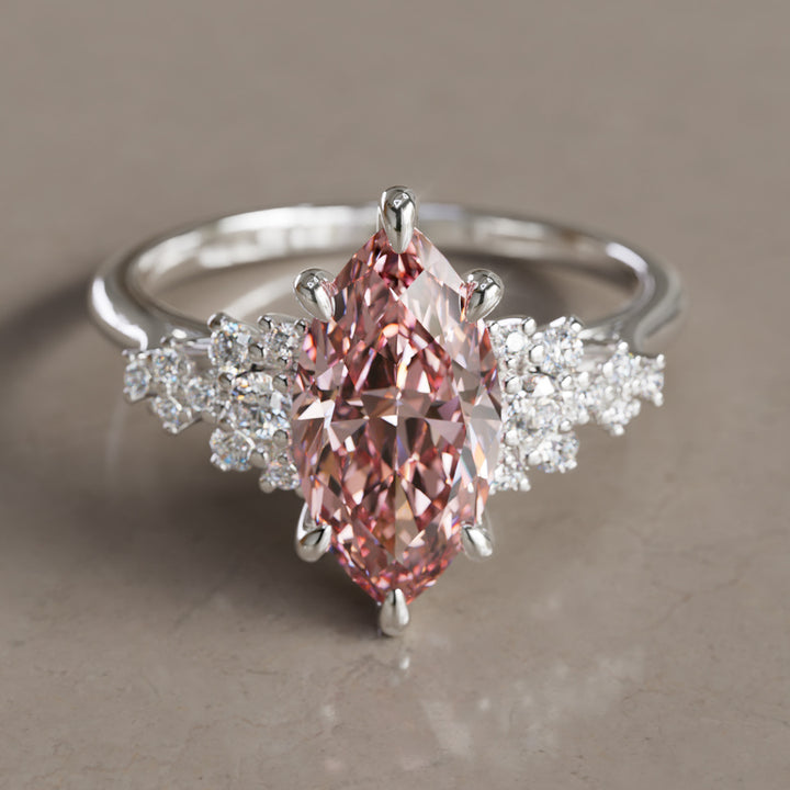 Inara Marquise Pink Lab Diamond Unique Vintage Engagement Ring By Valley Rose