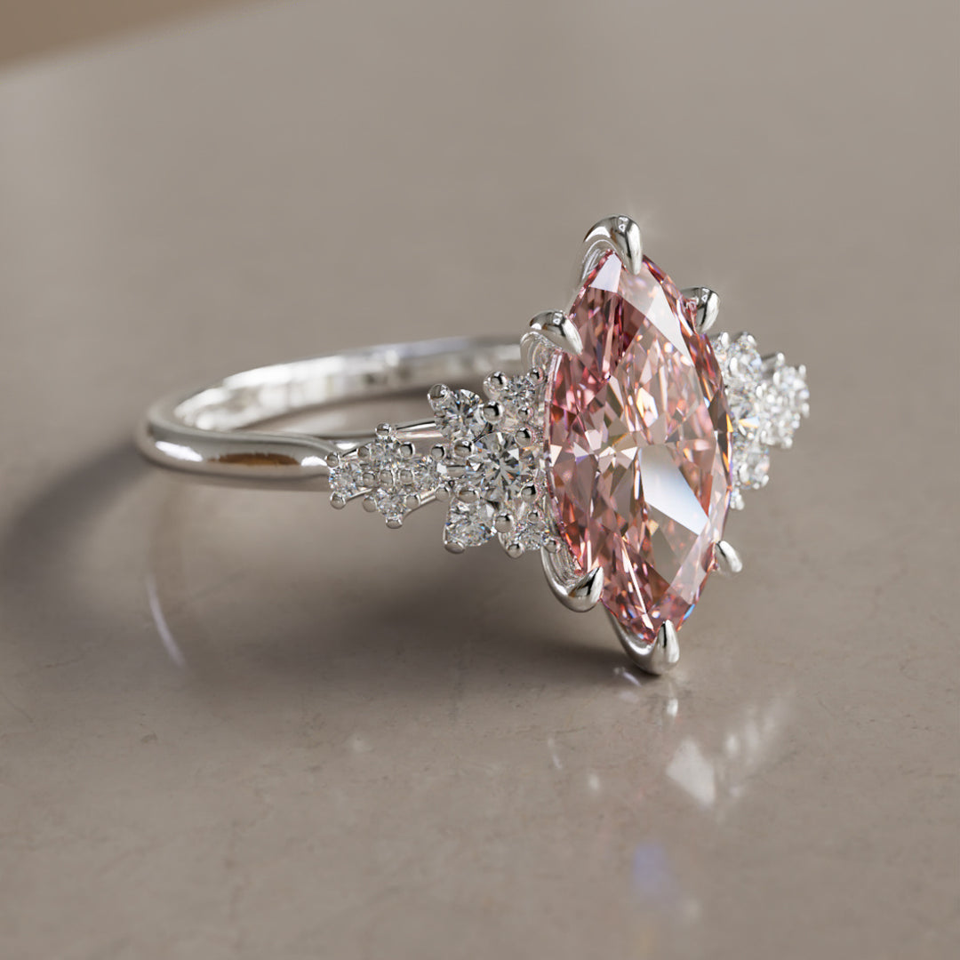 Inara Marquise Pink Lab Diamond Unique Vintage Engagement Ring By Valley Rose