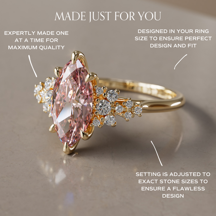 Inara Marquise Pink Lab Diamond Unique Vintage Engagement Ring By Valley Rose