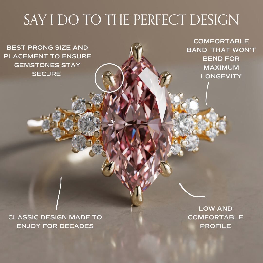Inara Marquise Pink Lab Diamond Unique Vintage Engagement Ring By Valley Rose