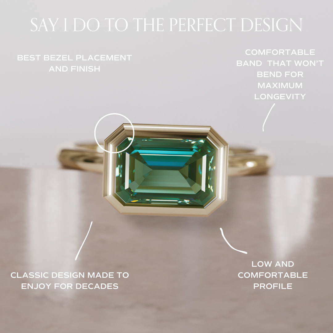 Indie Emerald Cut Green Sapphire Modern Unique Bezel Engagement Ring By Valley Rose