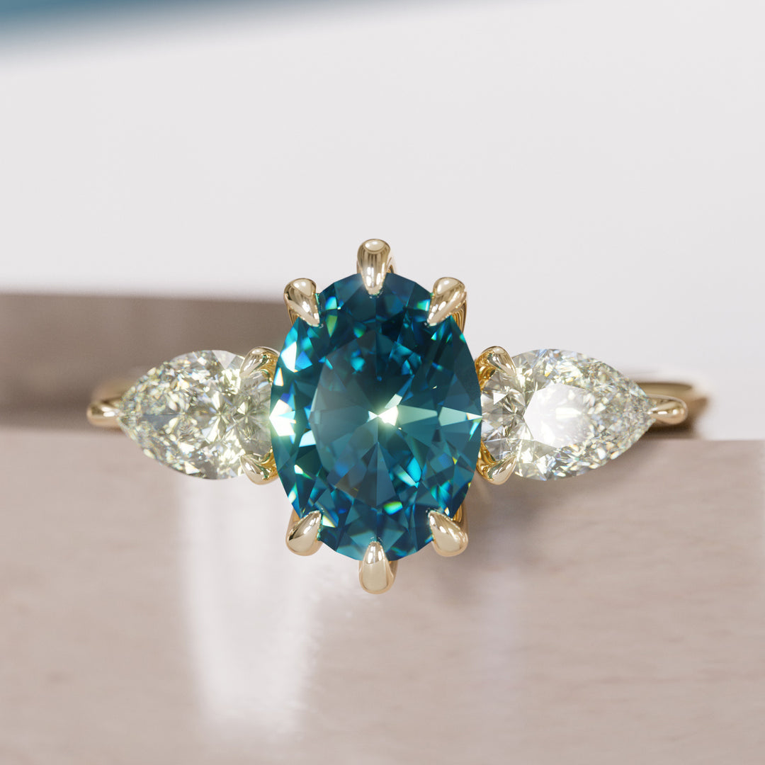 Irina Oval Blue Sapphire Modern Unique Engagement Ring By Valley Rose