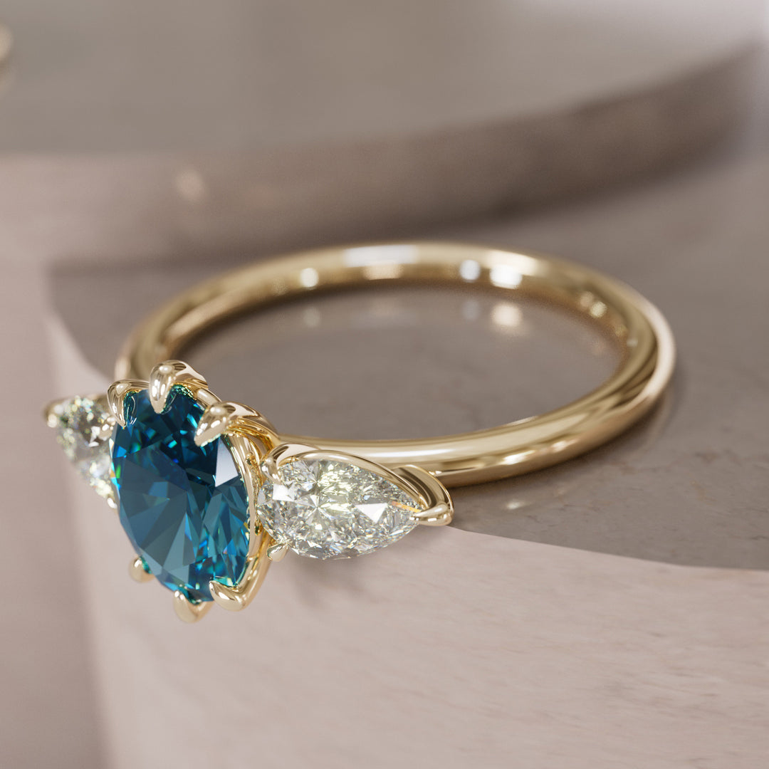 Irina Oval Blue Sapphire Modern Unique Engagement Ring By Valley Rose